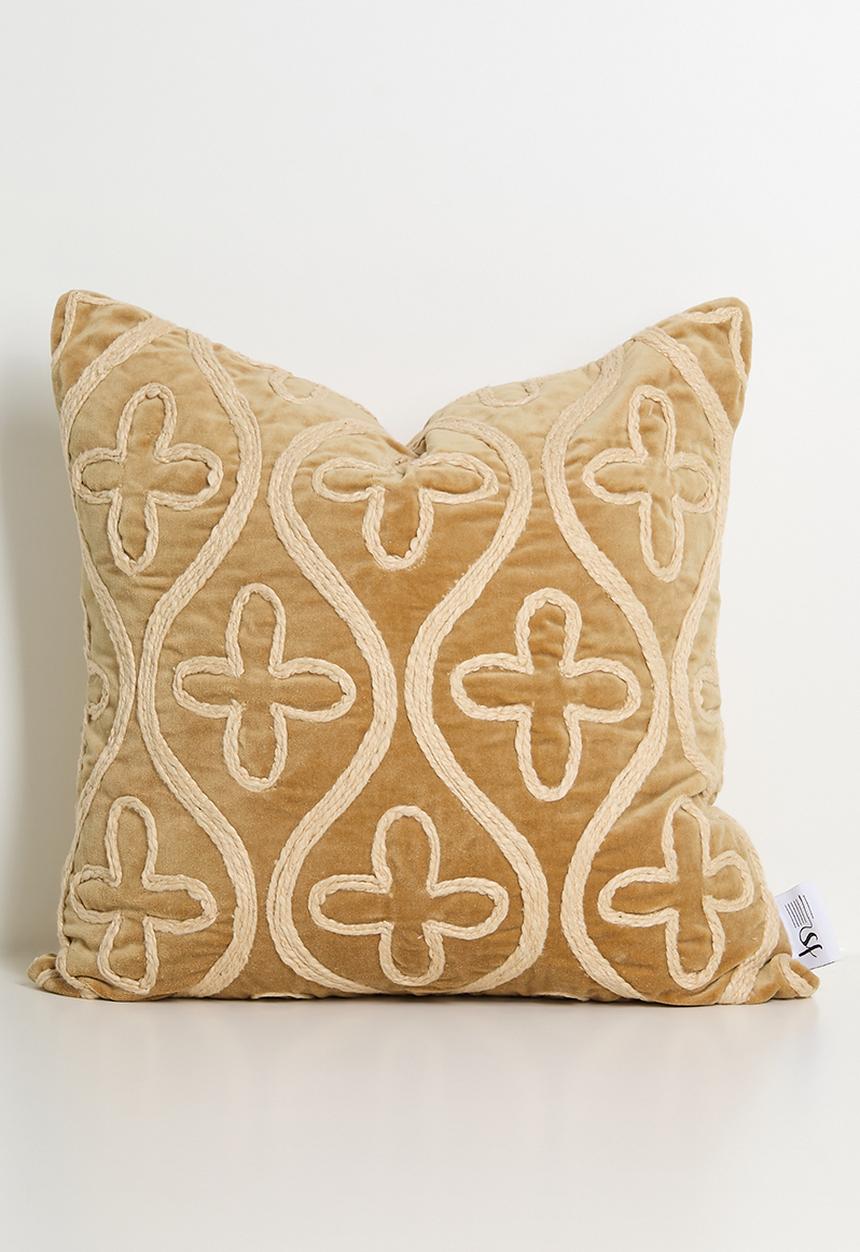 Sixth Floor - Embroidered Velvet Cushion Cover - Rust