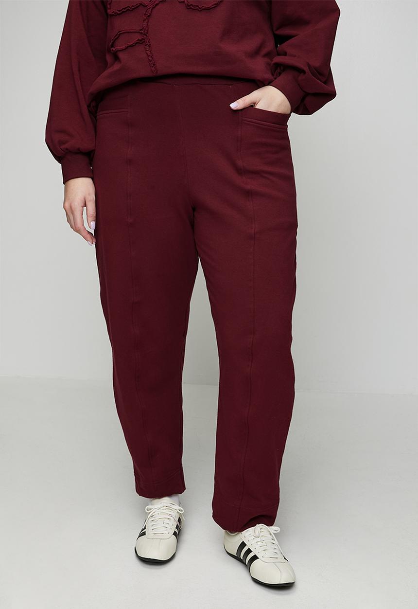 Me&B - Plus Barrel Leg Sweat Pants - Burgundy