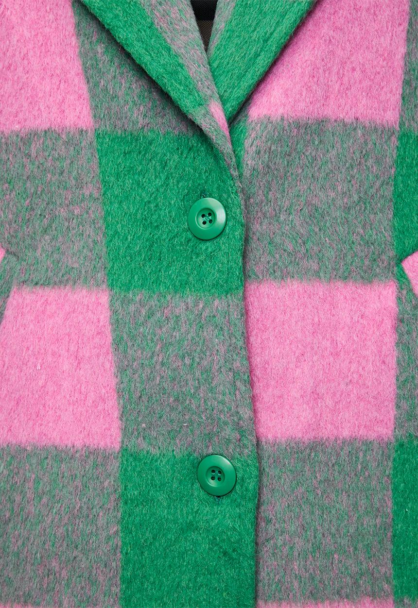 Me&B - Plus Melton Coat Check - Pink/Green