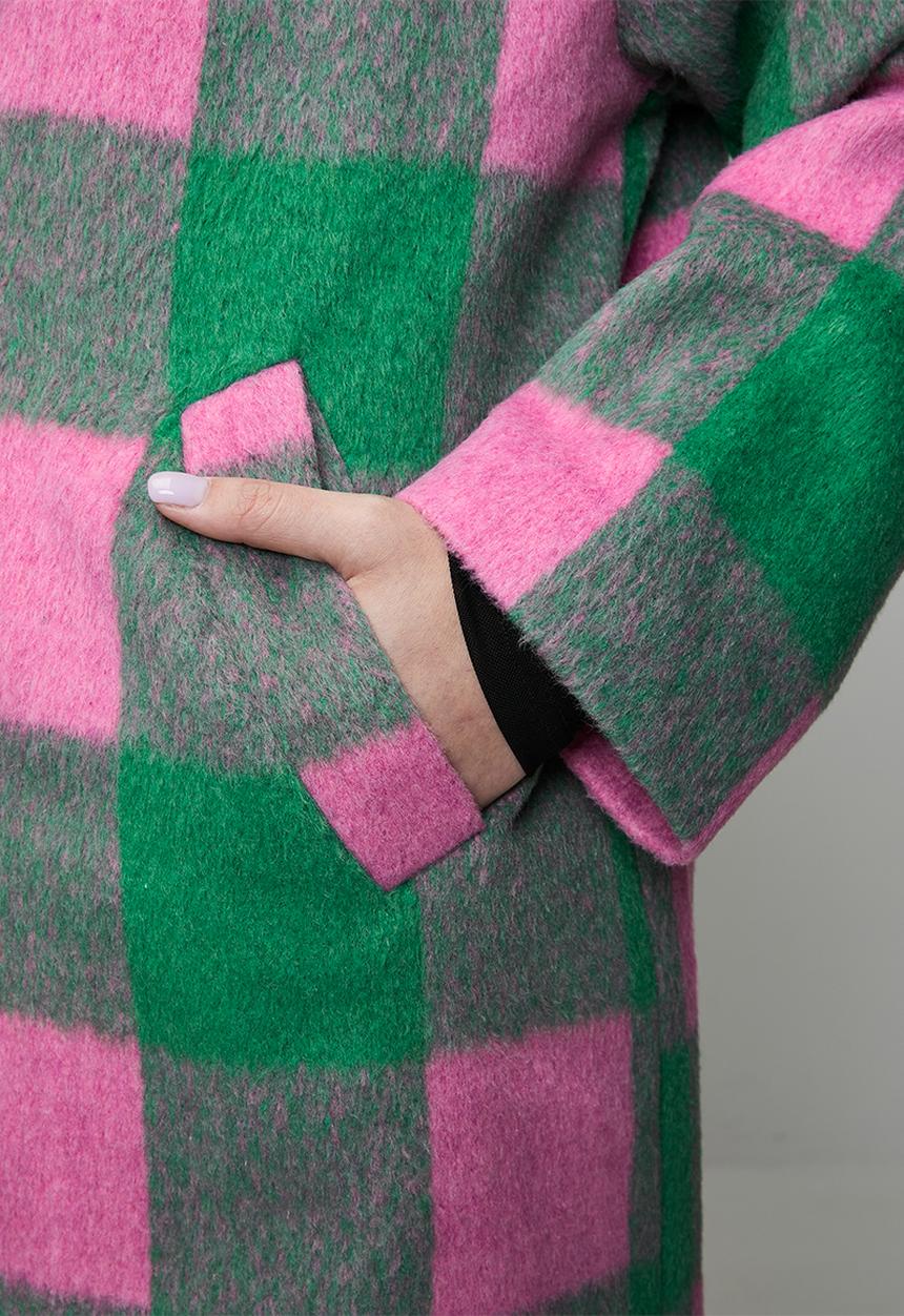 Me&B - Plus Melton Coat Check - Pink/Green