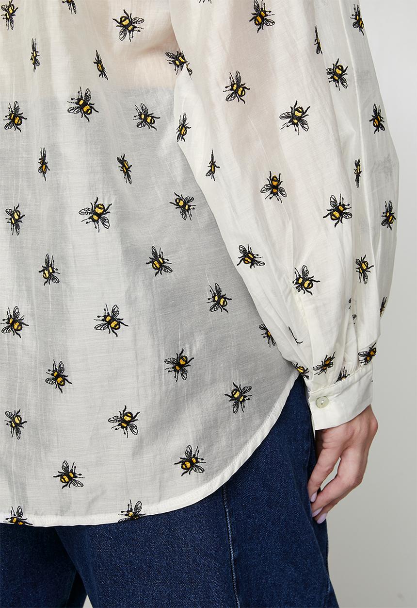 Me&B - Plus Embroidered Bee Bellow Sleeve Shirt - Yellow