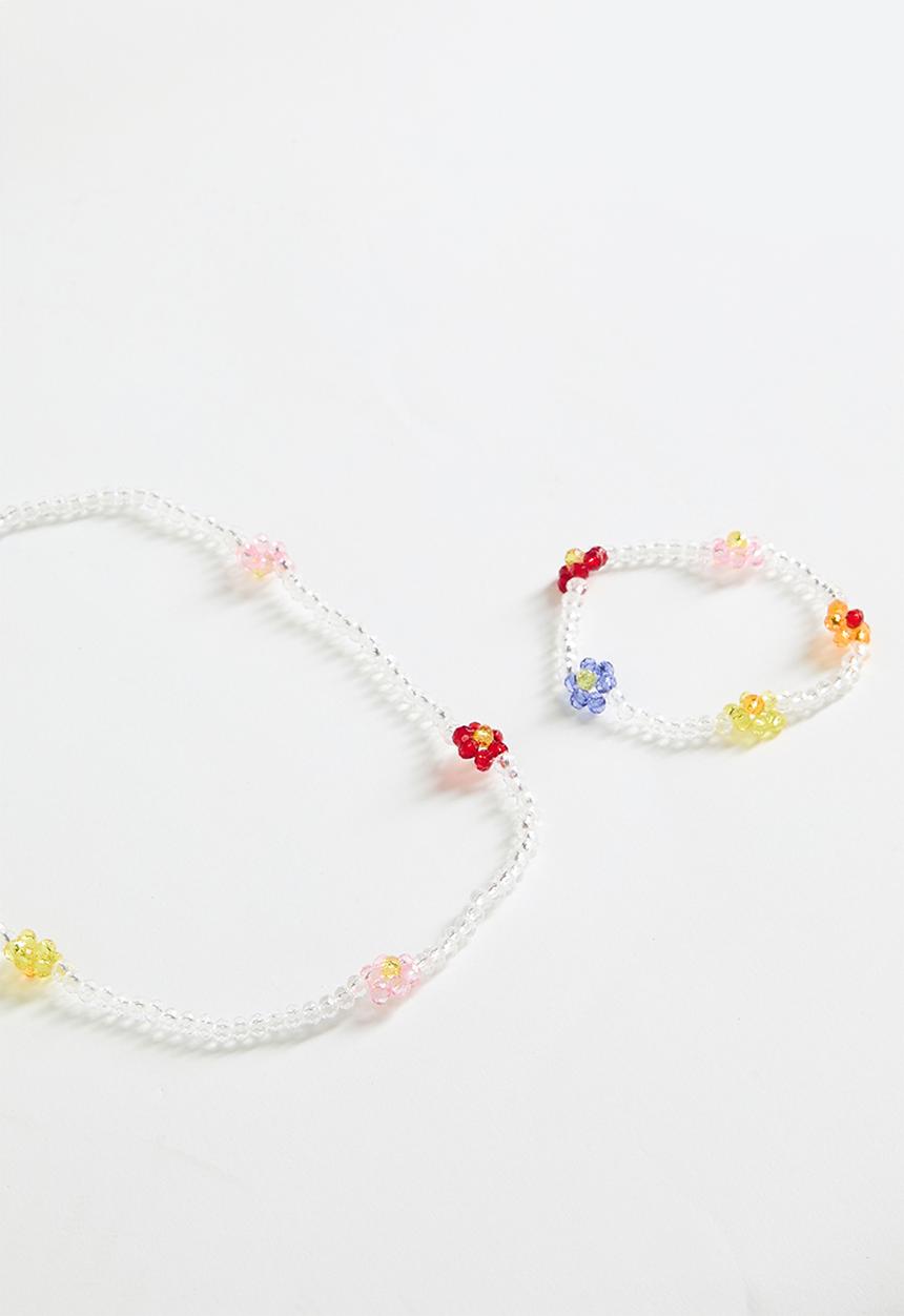 Cotton On - Kids Fashion Necklace & Bracelet Set - Multi Flower