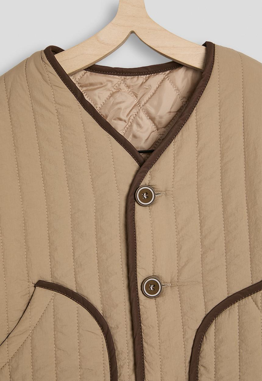 Pop Candy - Contrast binding quilted jacket - wheat/dark brown