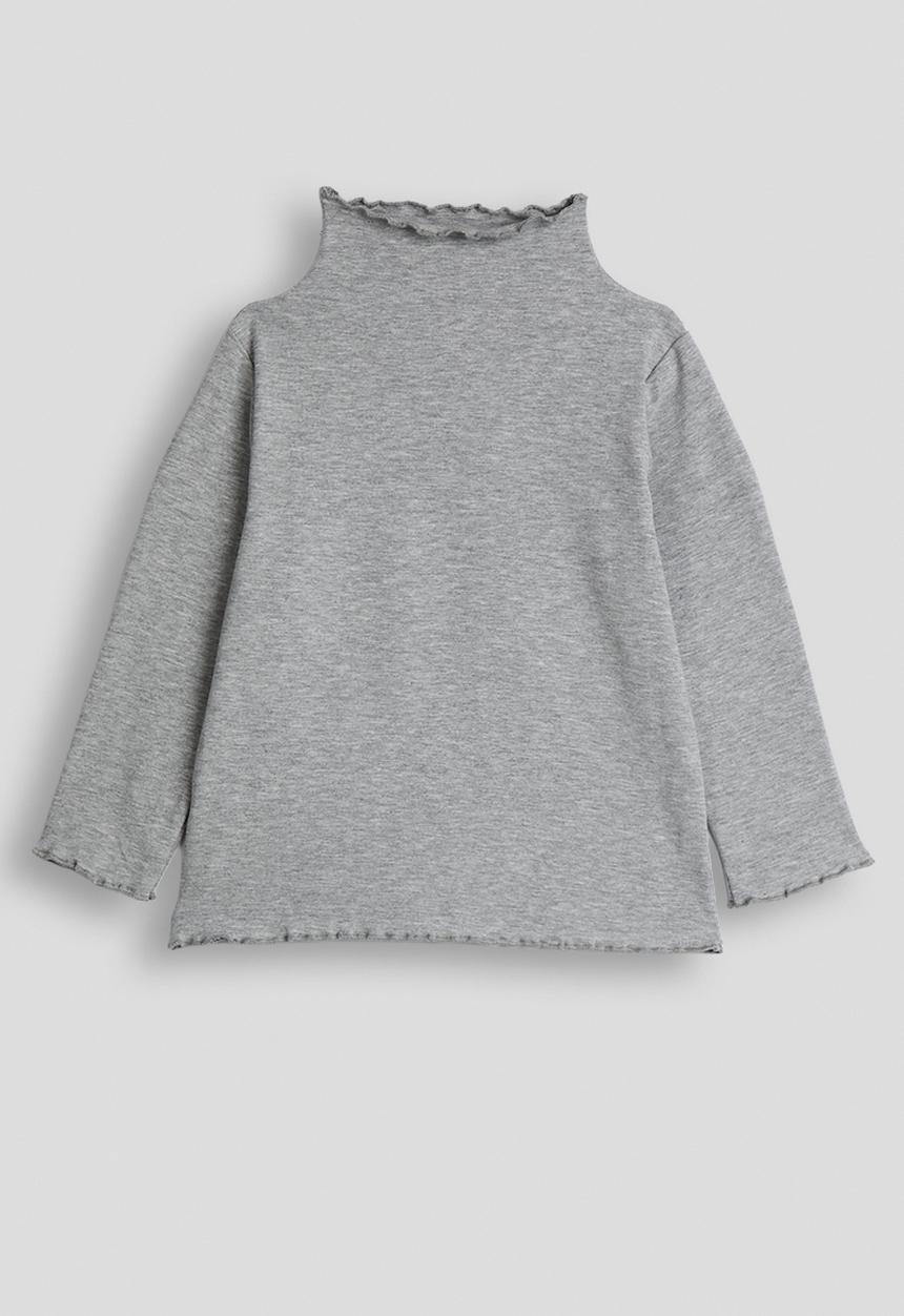 Pop Candy - High neck lettuce hem top - grey