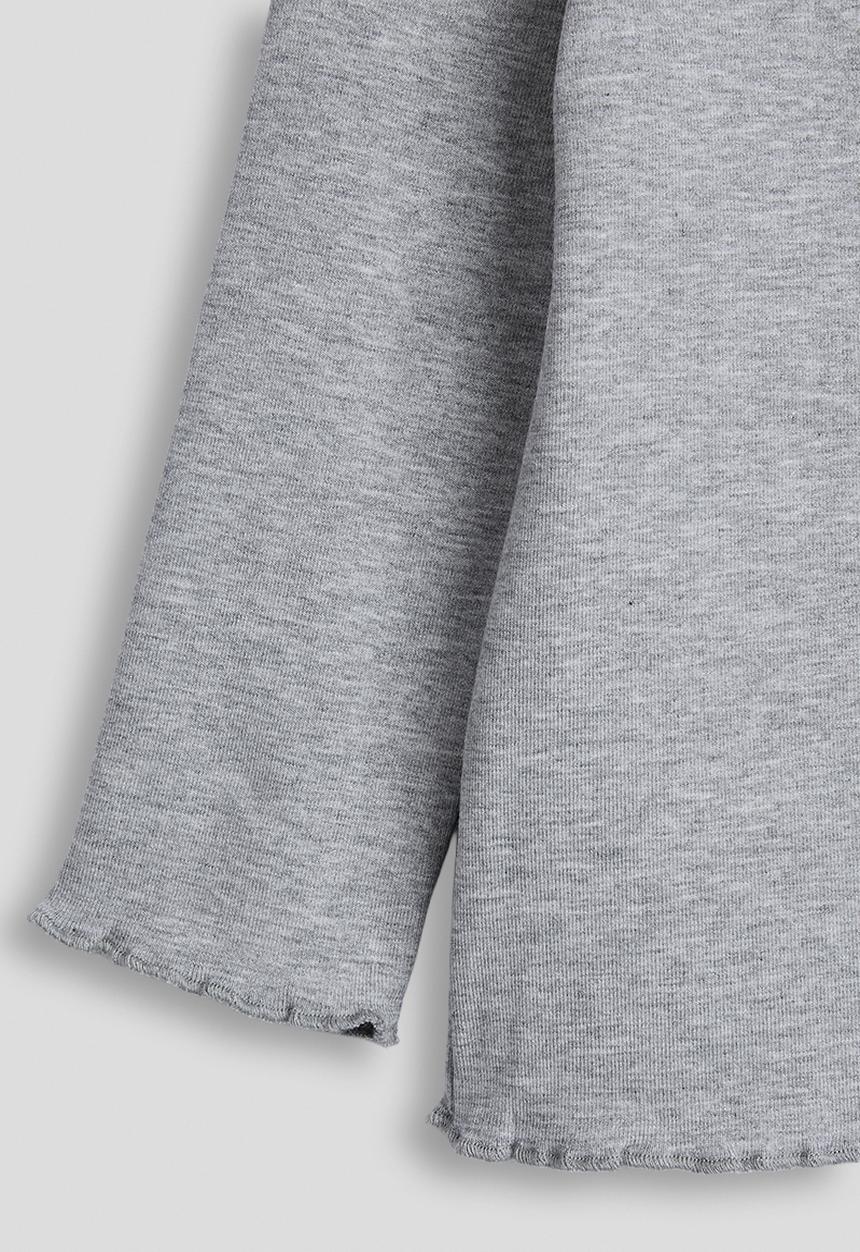 Pop Candy - High neck lettuce hem top - grey
