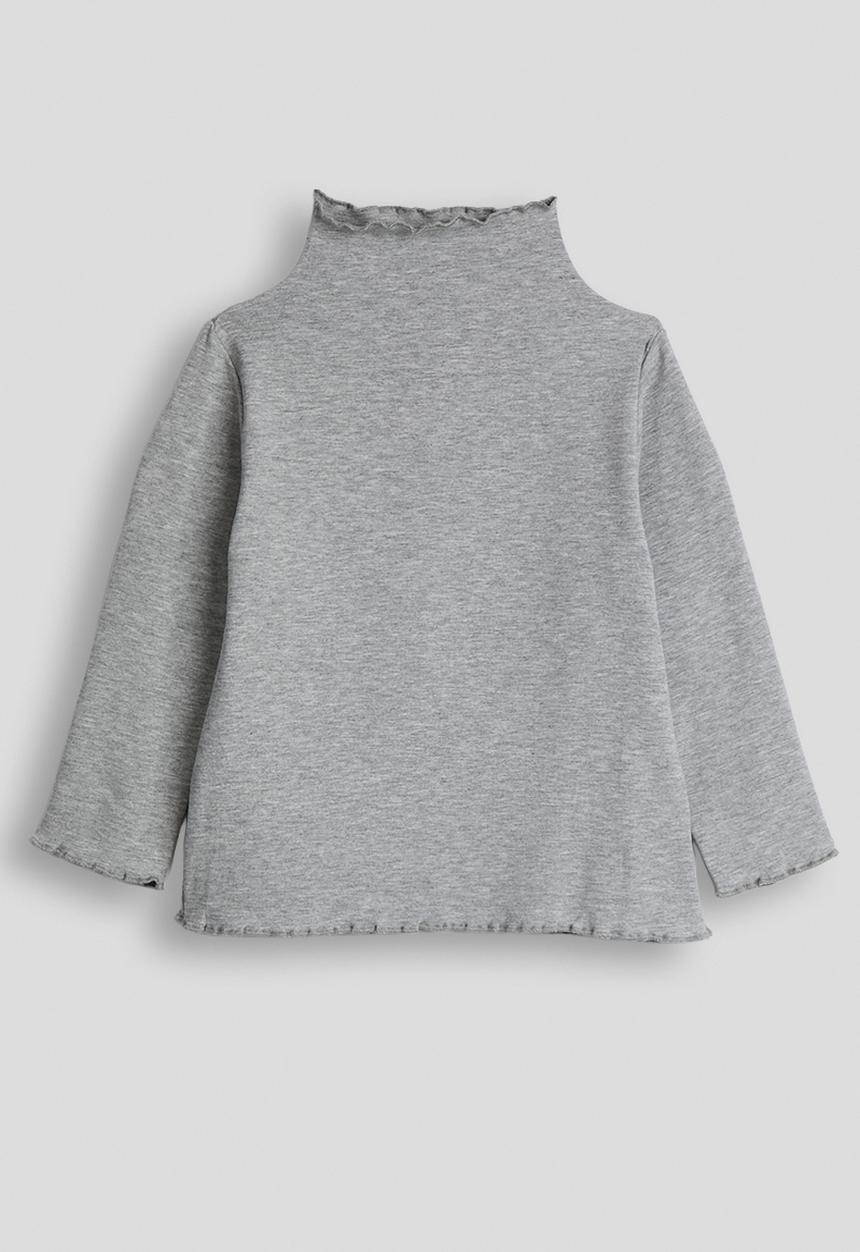 Pop Candy - High neck lettuce hem top - grey