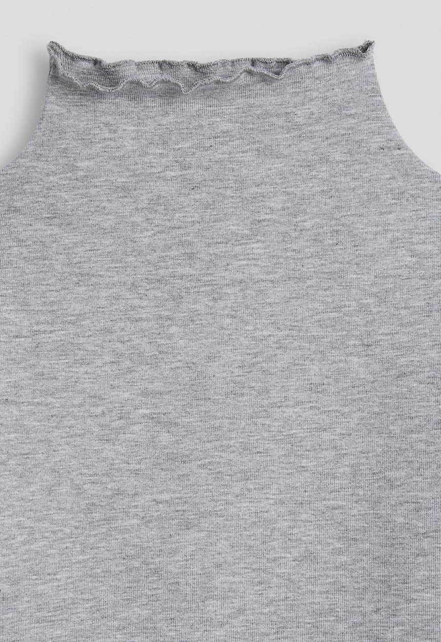 Pop Candy - High neck lettuce hem top - grey