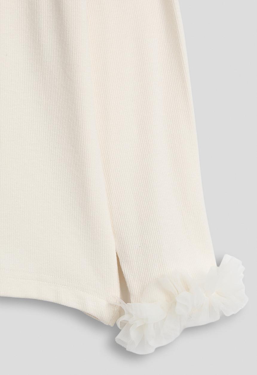 Ribbed top with mesh ruffle cuffs - floral white