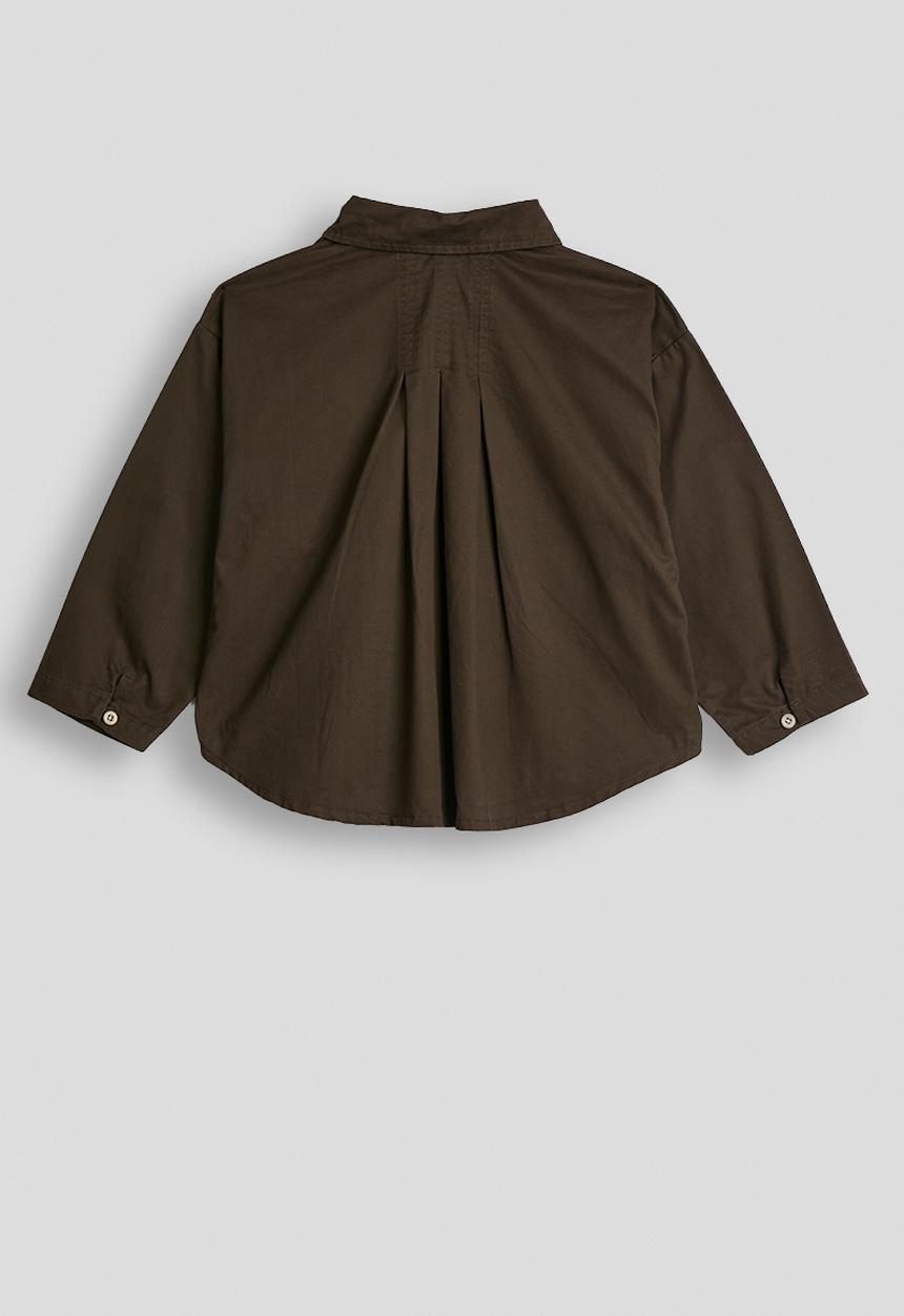Pop Candy - High-low shirt with breast pocket design - dark brown