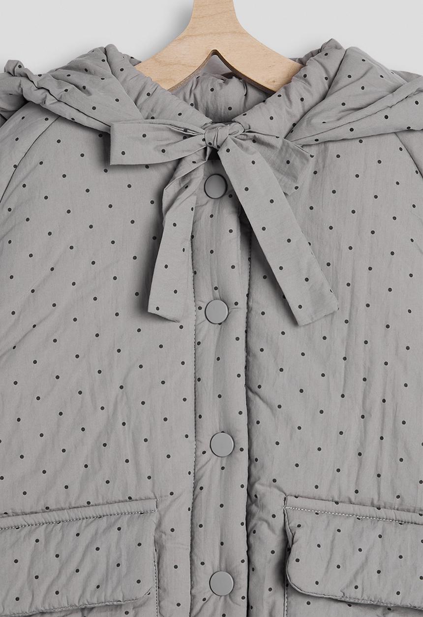 Pop Candy - Micro dot neck tie puffer jacket - grey/aop