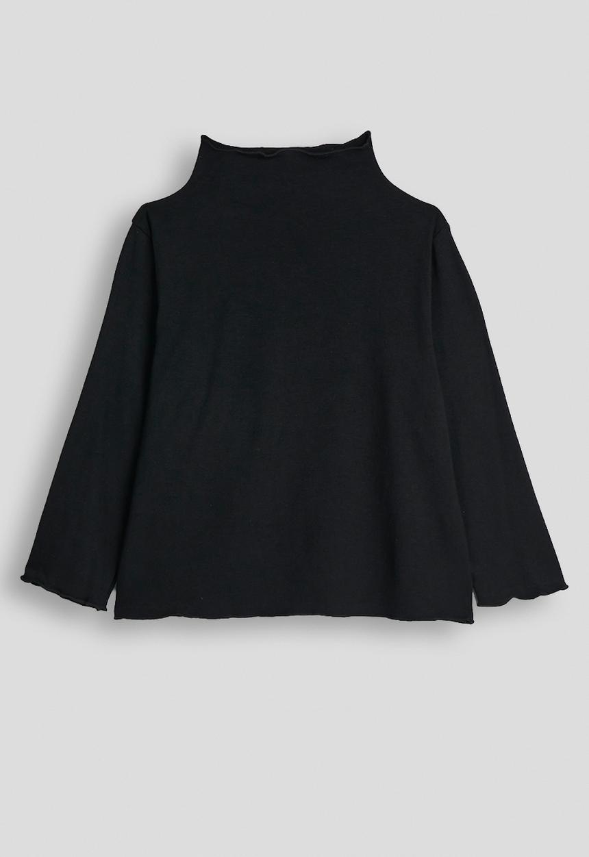 Pop Candy - High neck lettuce hem top - black
