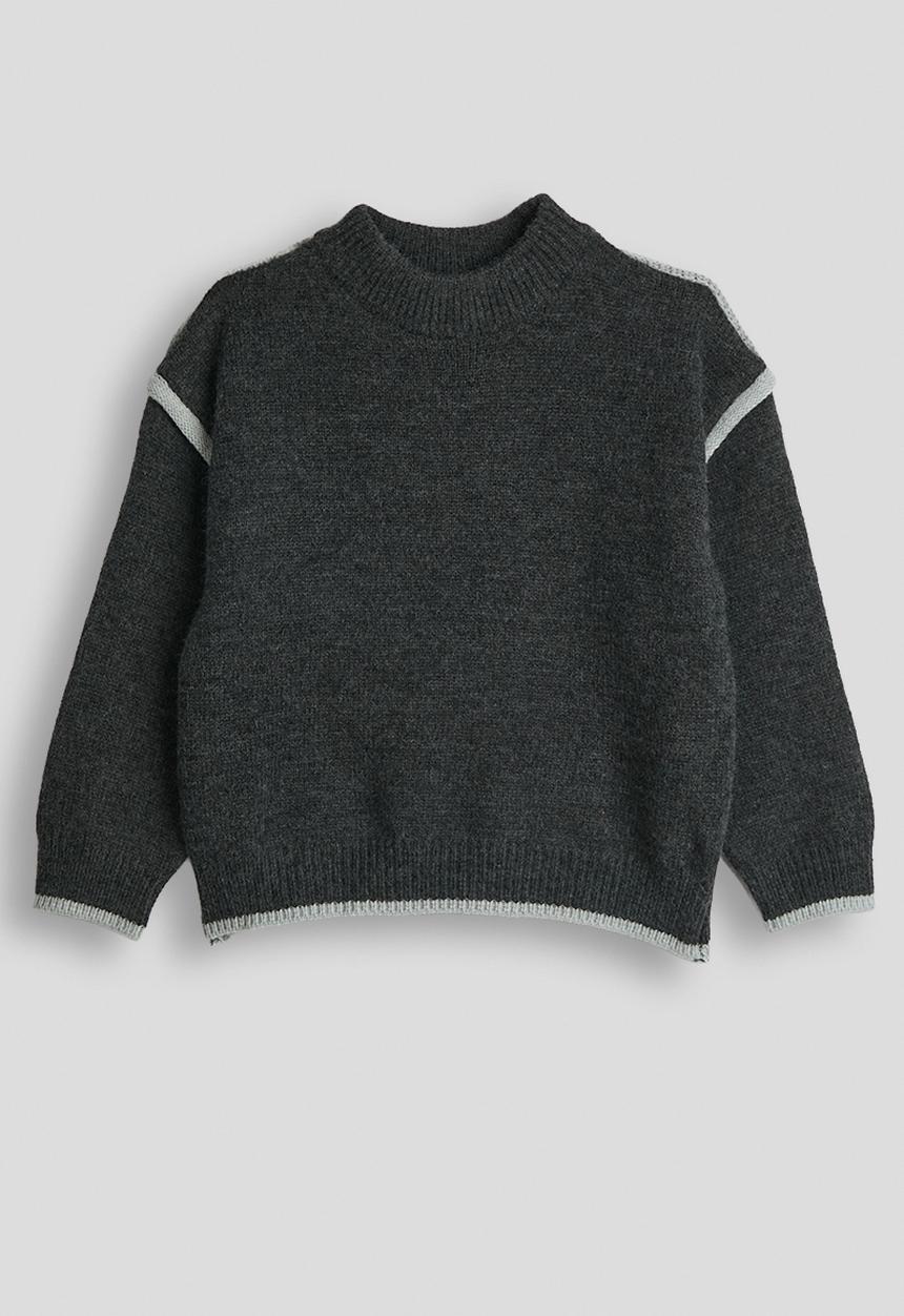 Pop Candy - Knit whipstitch contrast sweater - dark grey heather