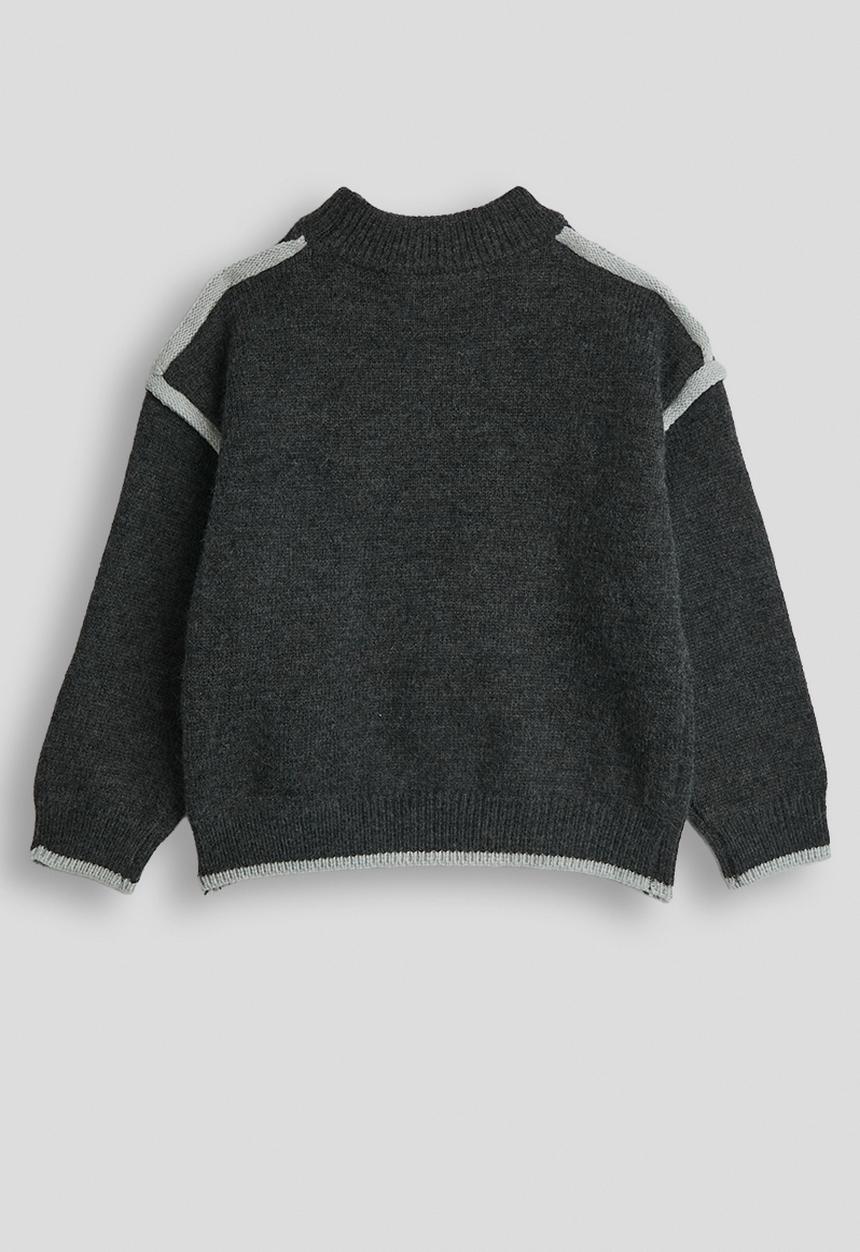 Pop Candy - Knit whipstitch contrast sweater - dark grey heather