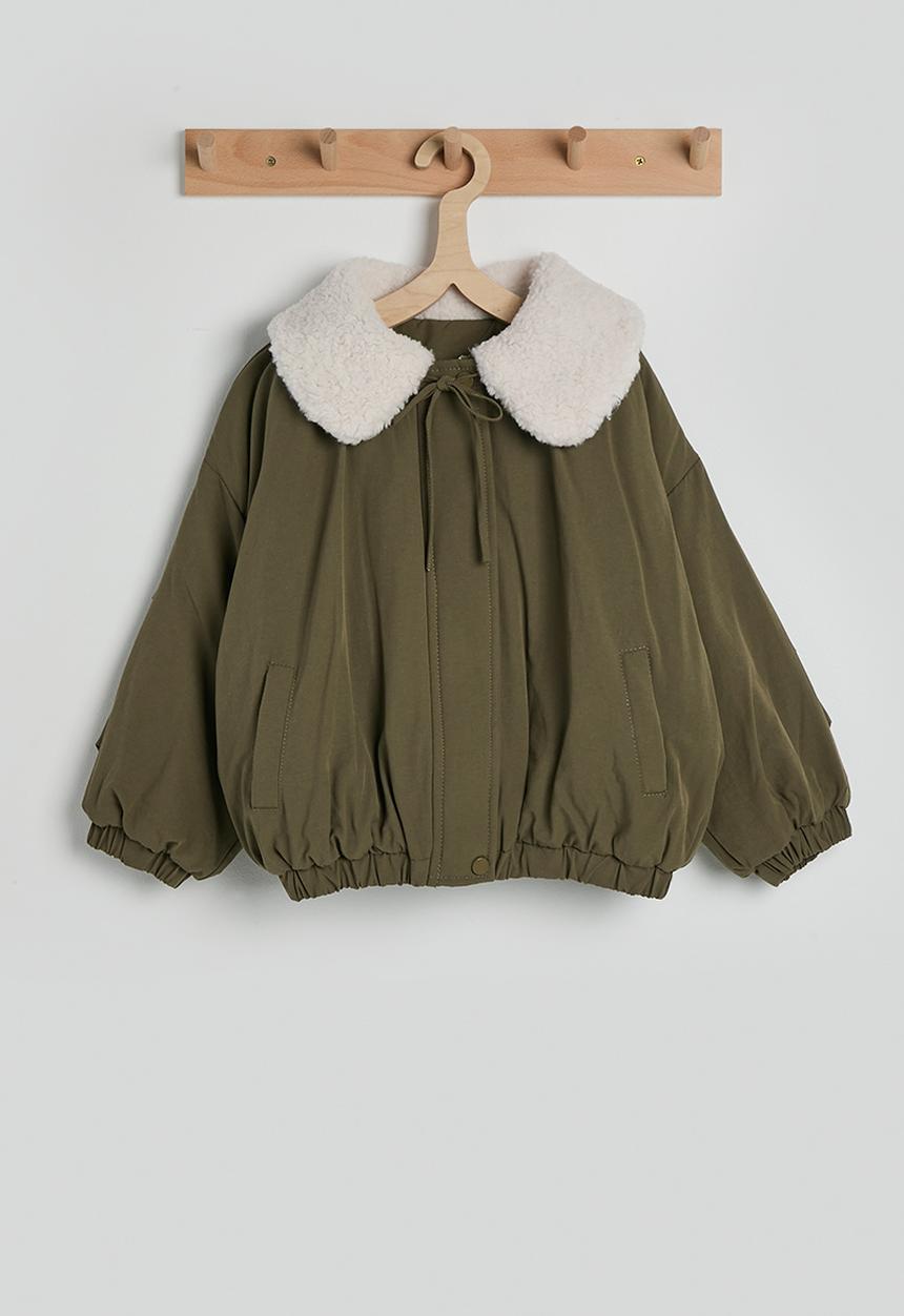 Pop Candy - Shearling collar bomber jacket - moss green
