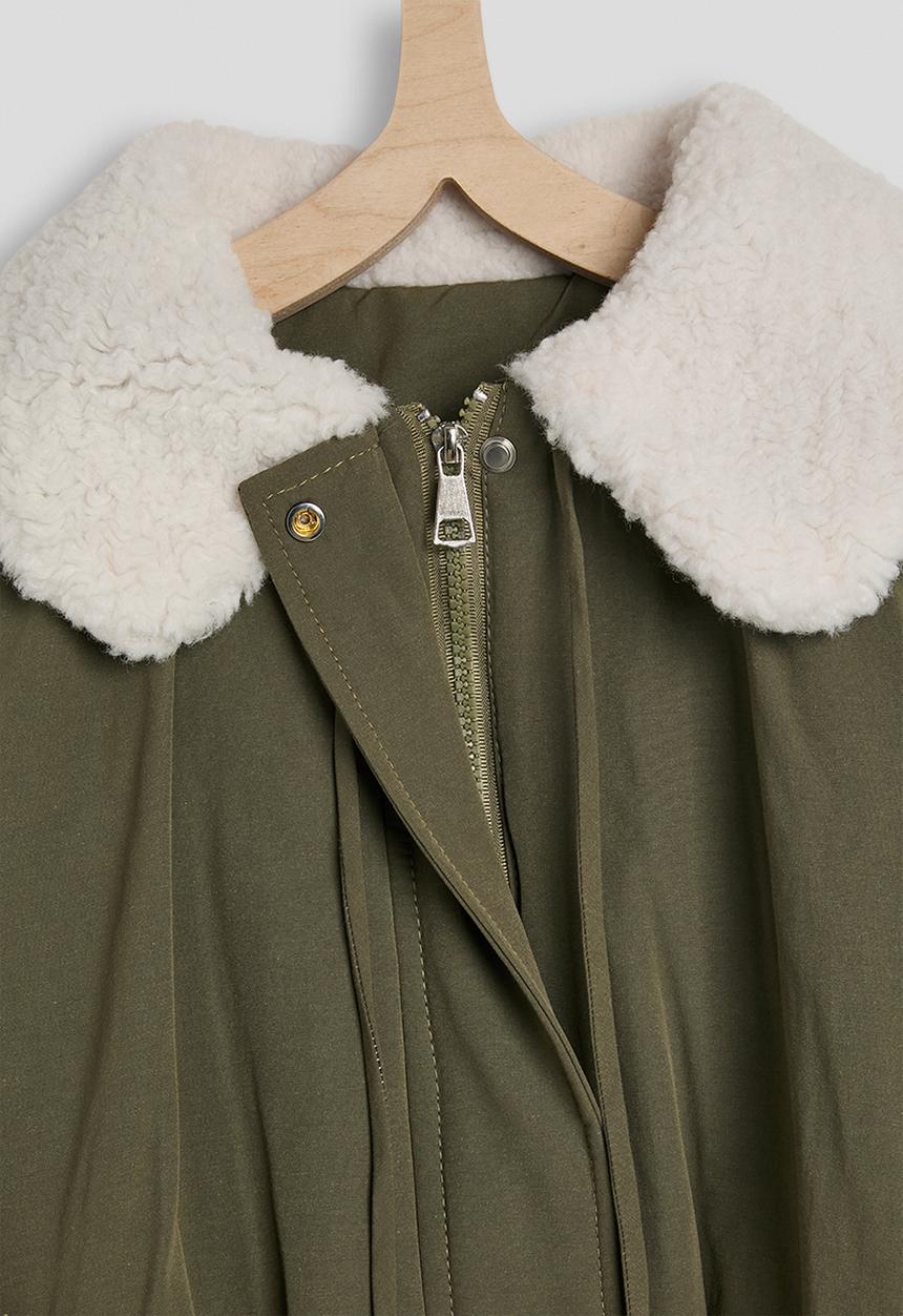 Pop Candy - Shearling collar bomber jacket - moss green