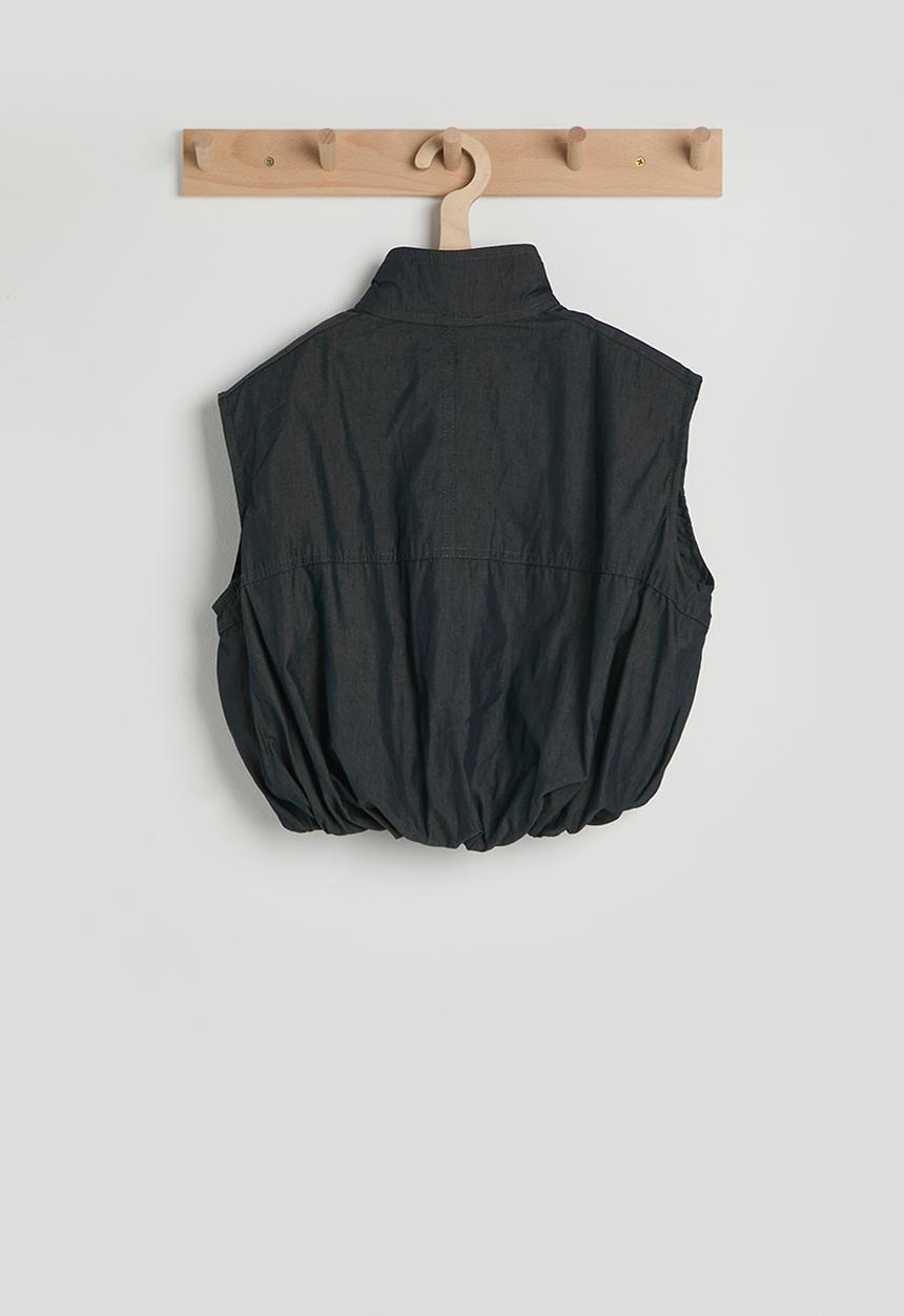 Pop Candy - Funnel neck bubble hem vest - black
