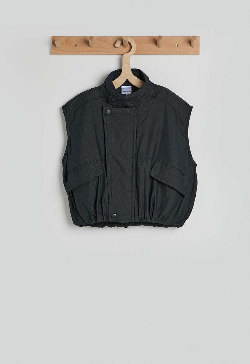 Pop Candy - Funnel neck bubble hem vest - black