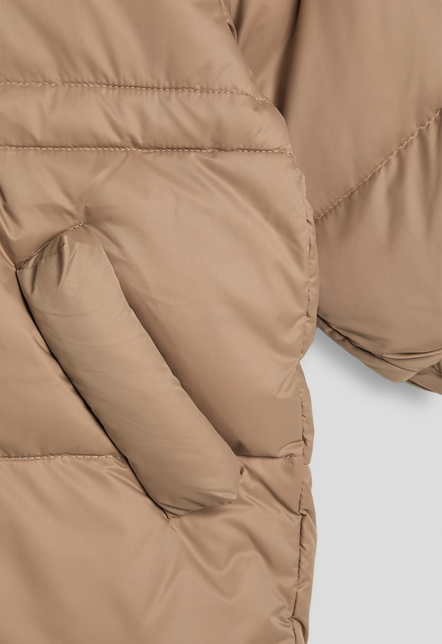 Pop Candy - Fluffy ear hooded puffer jacket - light brown