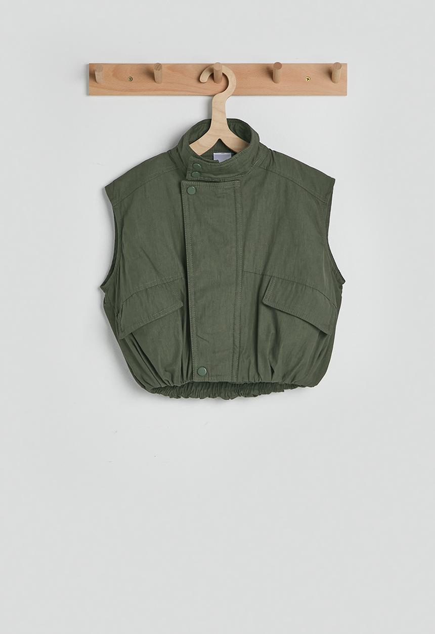 Pop Candy - Funnel neck bubble hem vest - reseda green