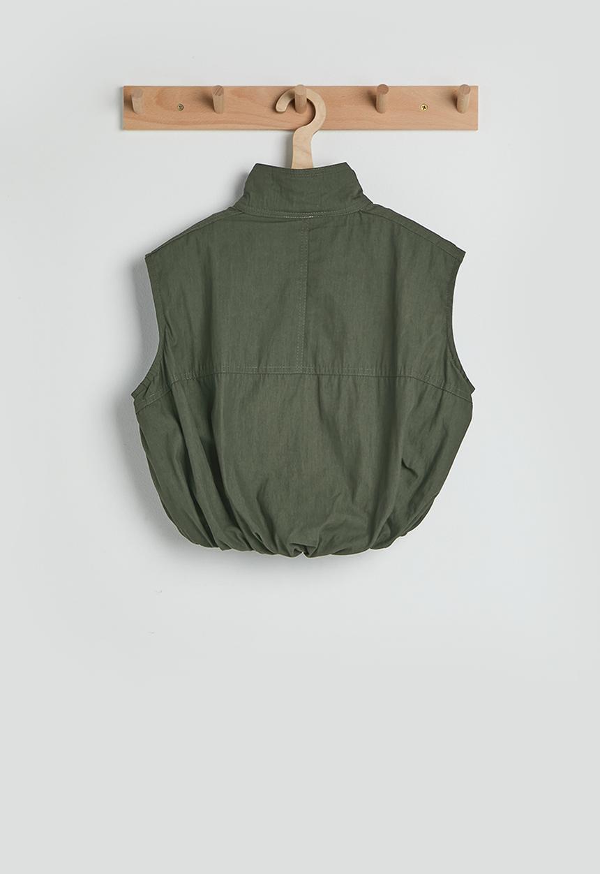 Pop Candy - Funnel neck bubble hem vest - reseda green