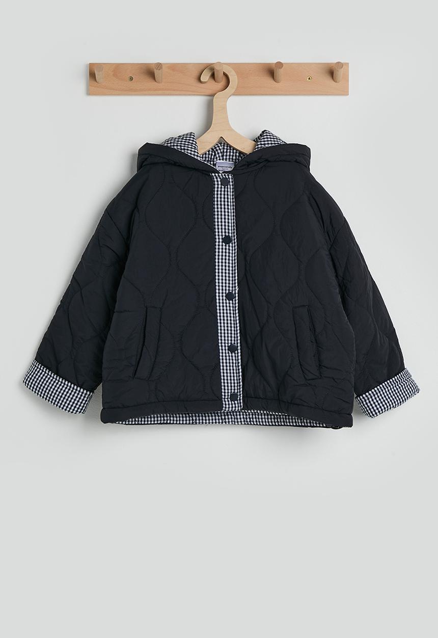 Pop Candy - Onion quilted hooded jacket - black/navy gingham