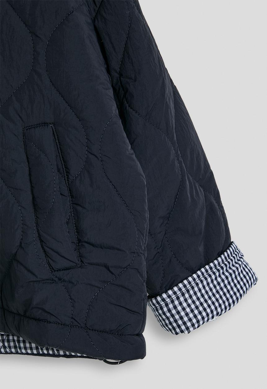 Pop Candy - Onion quilted hooded jacket - black/navy gingham