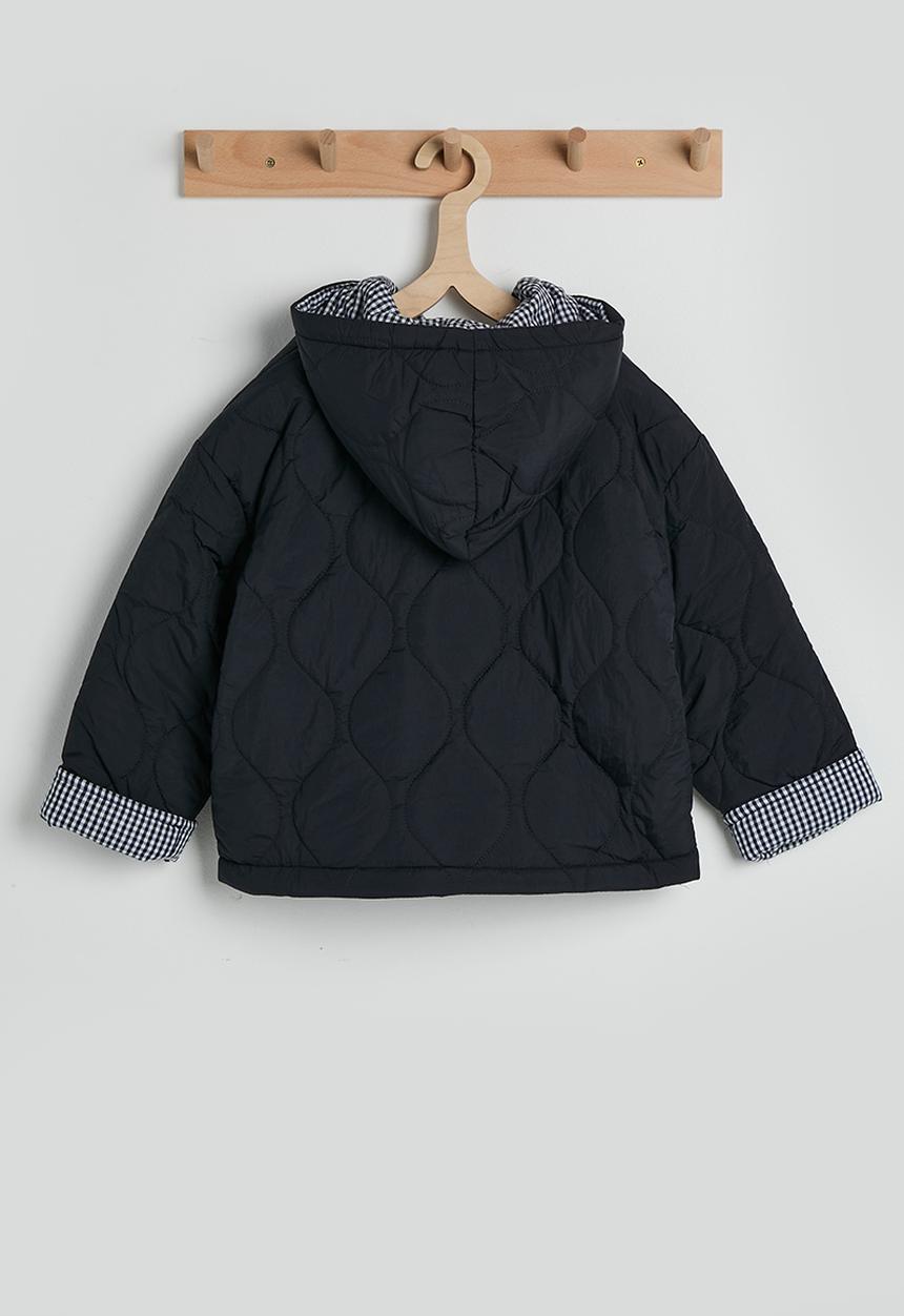 Pop Candy - Onion quilted hooded jacket - black/navy gingham