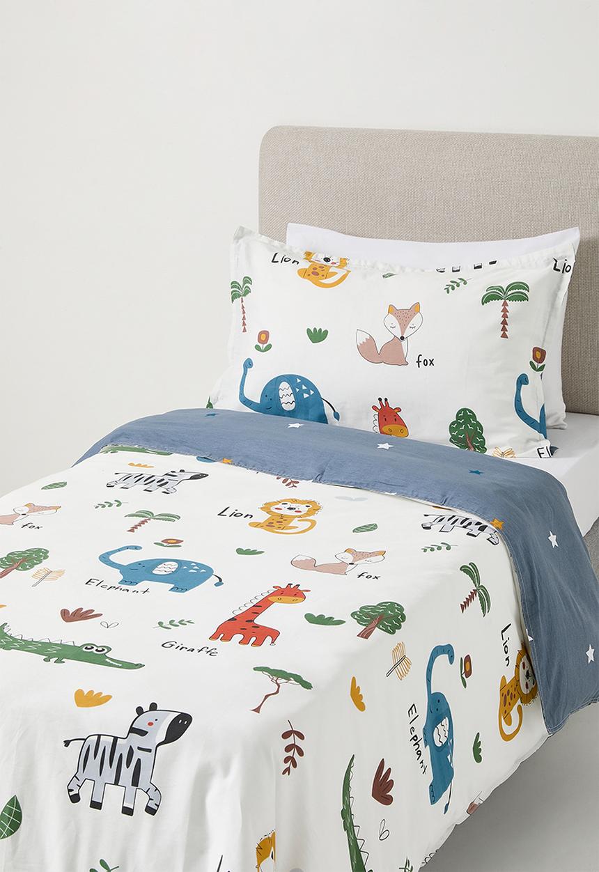 Pop Candy - Safari animals multi duvet cover set - off white/blue