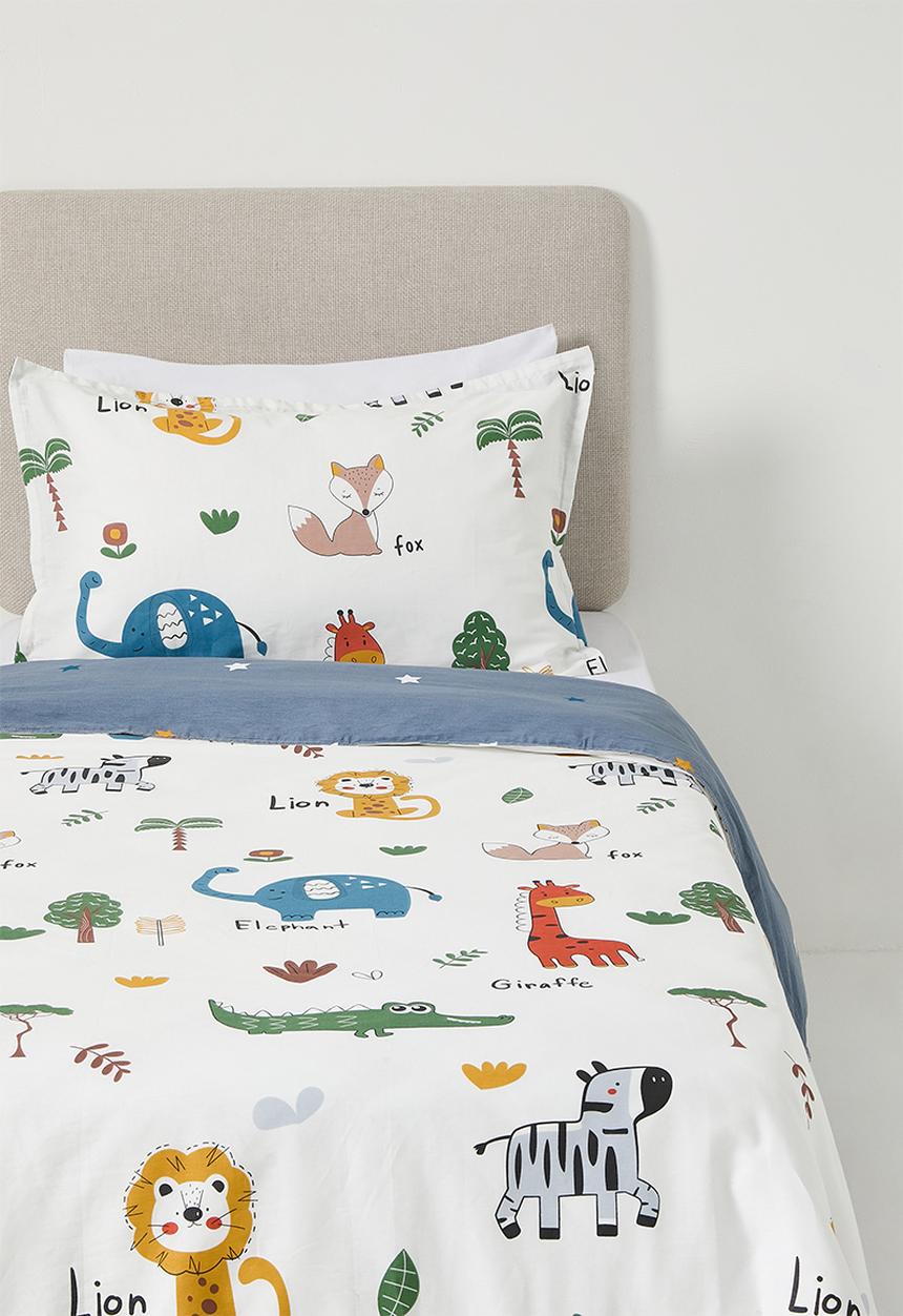 Pop Candy - Safari animals multi duvet cover set - off white/blue