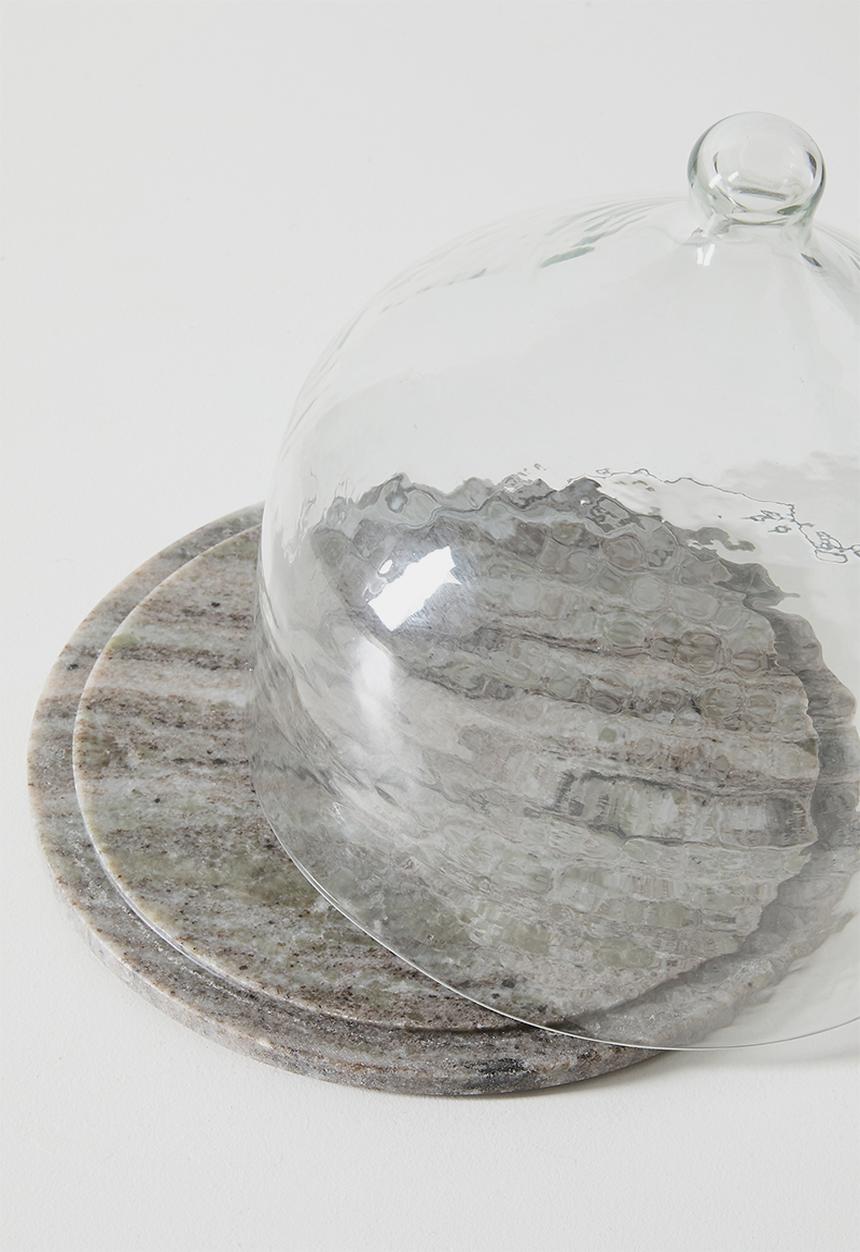 Sixth Floor - Marble Cheese Board with Hammered Glass Dome - Grey