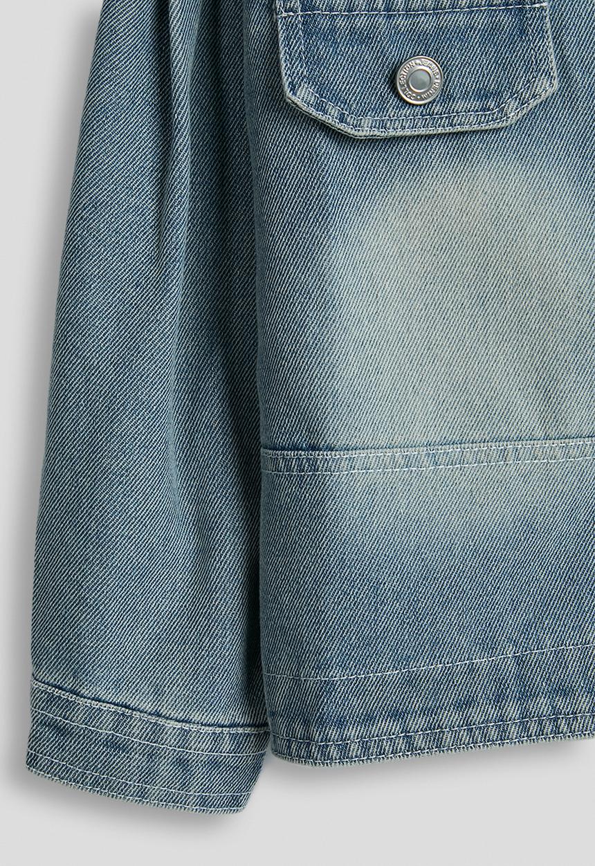 Pop Candy - Back cut-out hemline denim jacket - light blue
