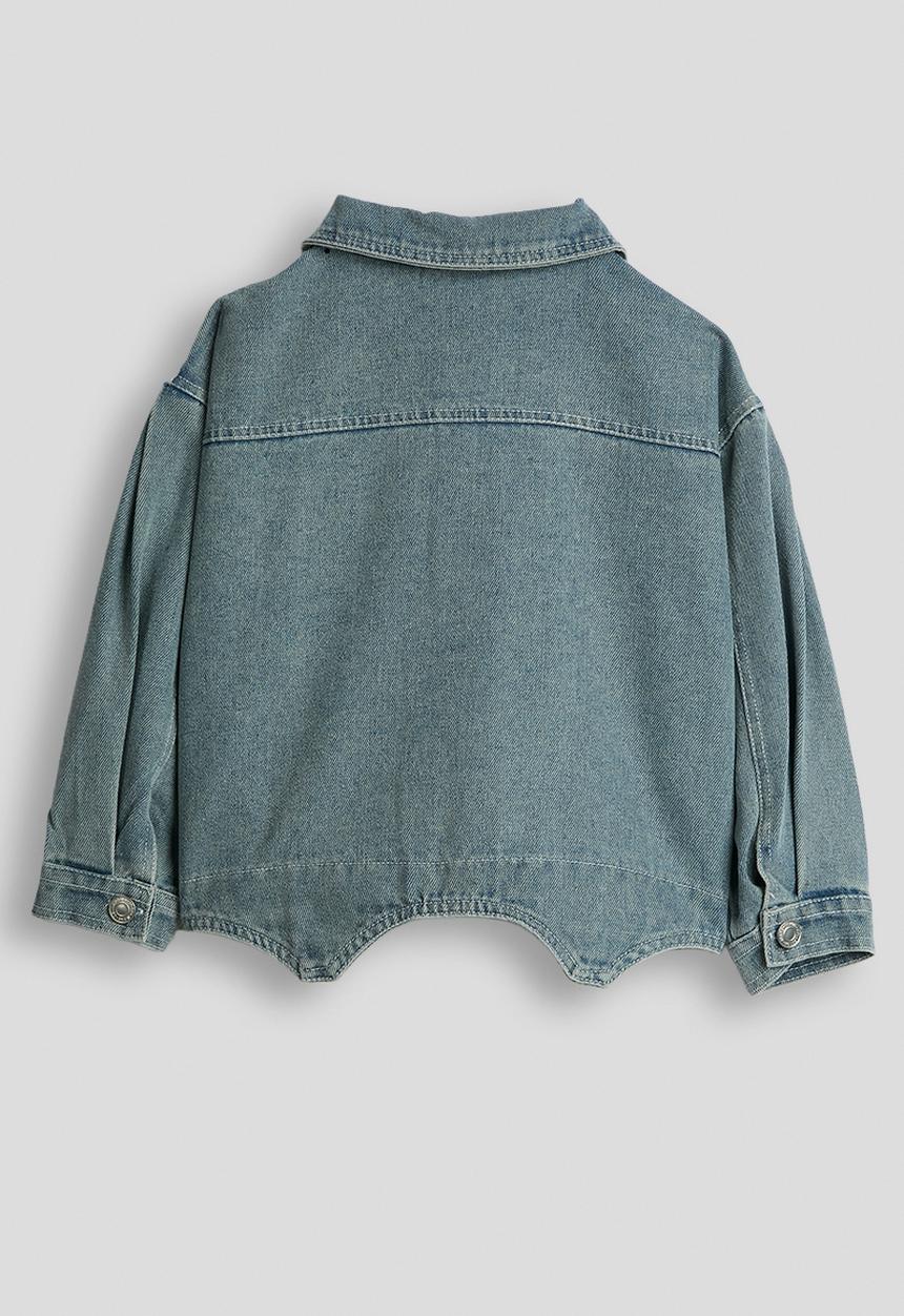 Pop Candy - Back cut-out hemline denim jacket - light blue