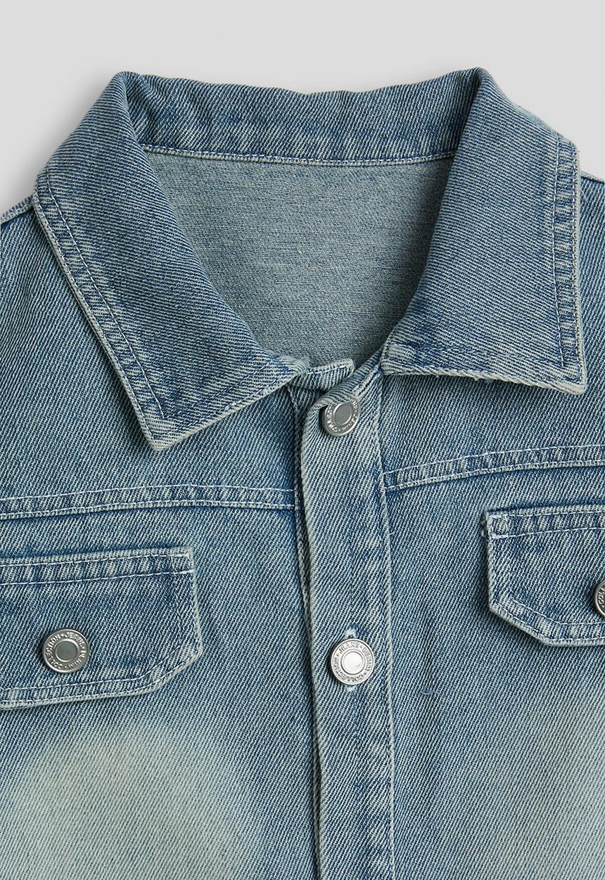 Pop Candy - Back cut-out hemline denim jacket - light blue
