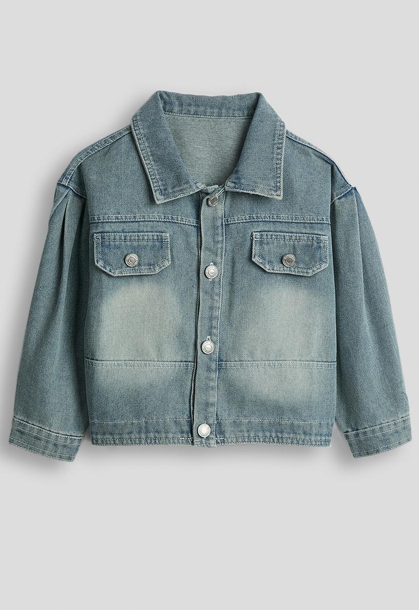 Pop Candy - Back cut-out hemline denim jacket - light blue