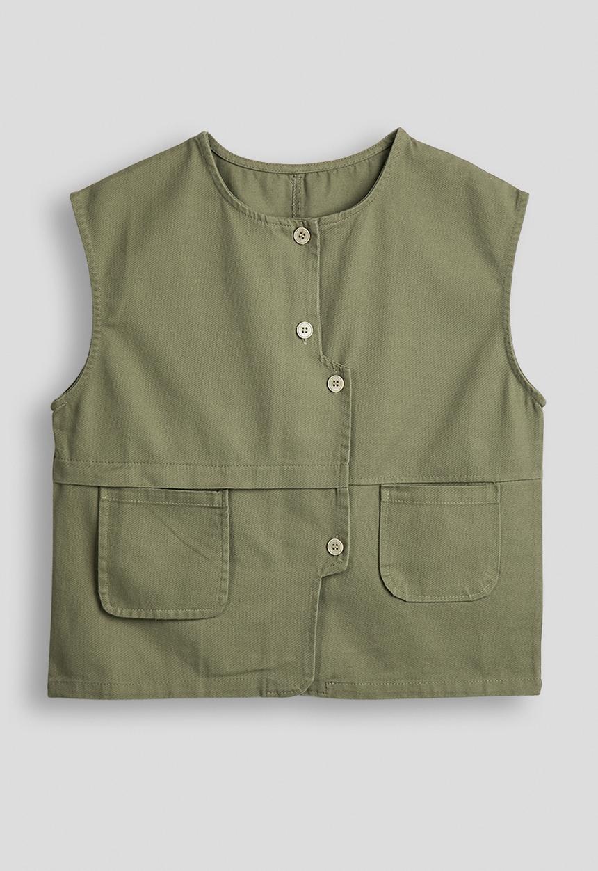 Pop Candy - Assymetrical placket vest - green