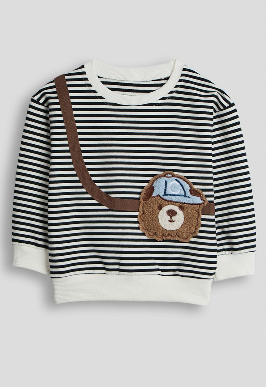 Pop Candy - Canvas strap embroidered bear sweatshirt - black stripes