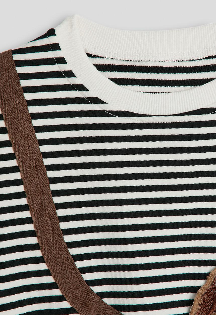 Pop Candy - Canvas strap embroidered bear sweatshirt - black stripes