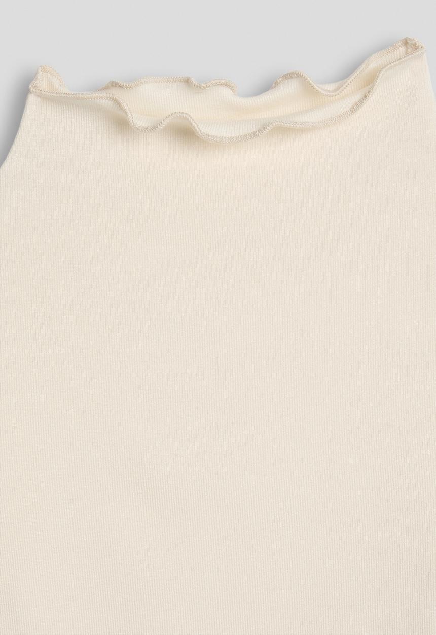 Pop Candy - High neck lettuce hem top - cream