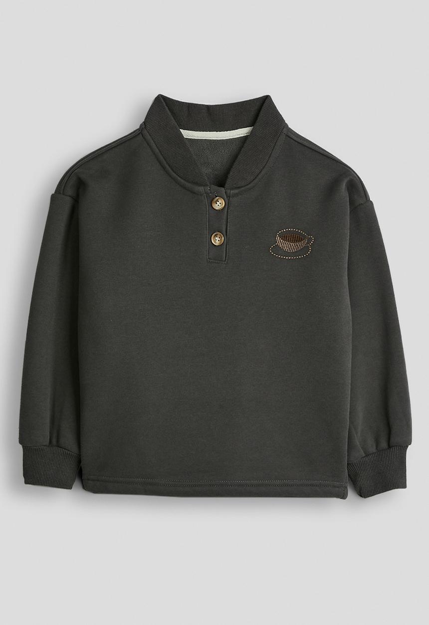 Pop Candy - Rib-knit collar sweatshirt  - gunmetal grey
