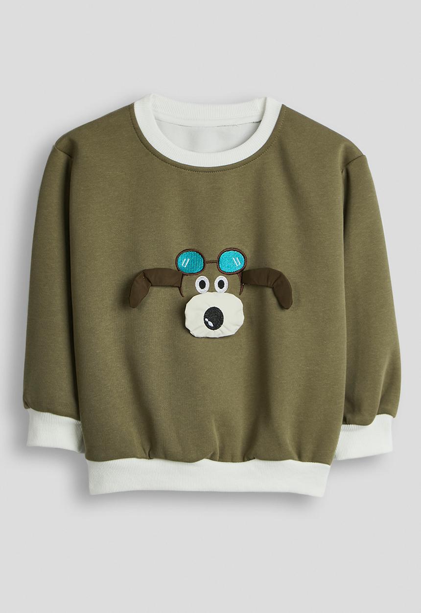 Pop Candy - Dog embroidered sweatshirt - khaki green/white