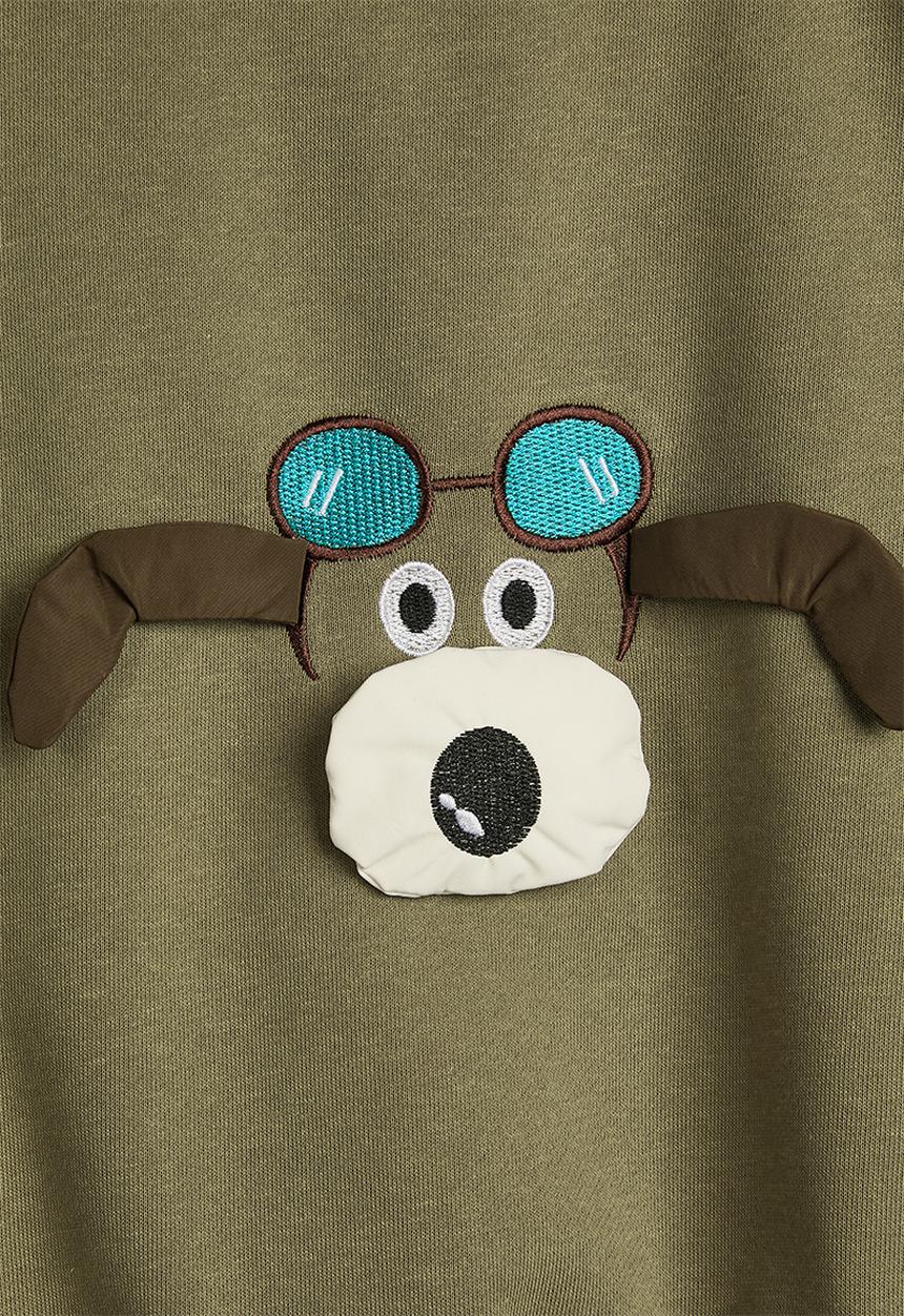 Pop Candy - Dog embroidered sweatshirt - khaki green/white