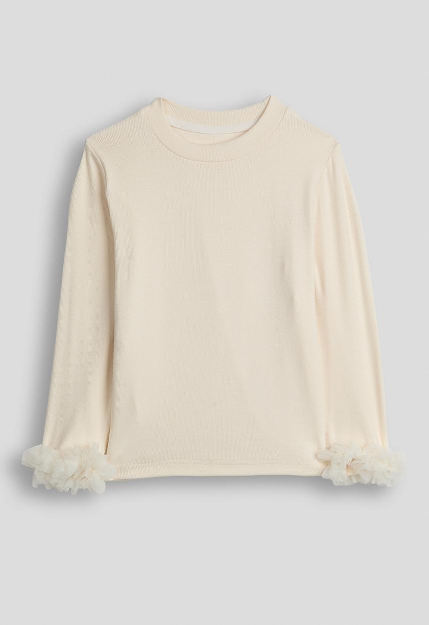 Pop Candy - Ribbed top with mesh ruffle cuffs - cream