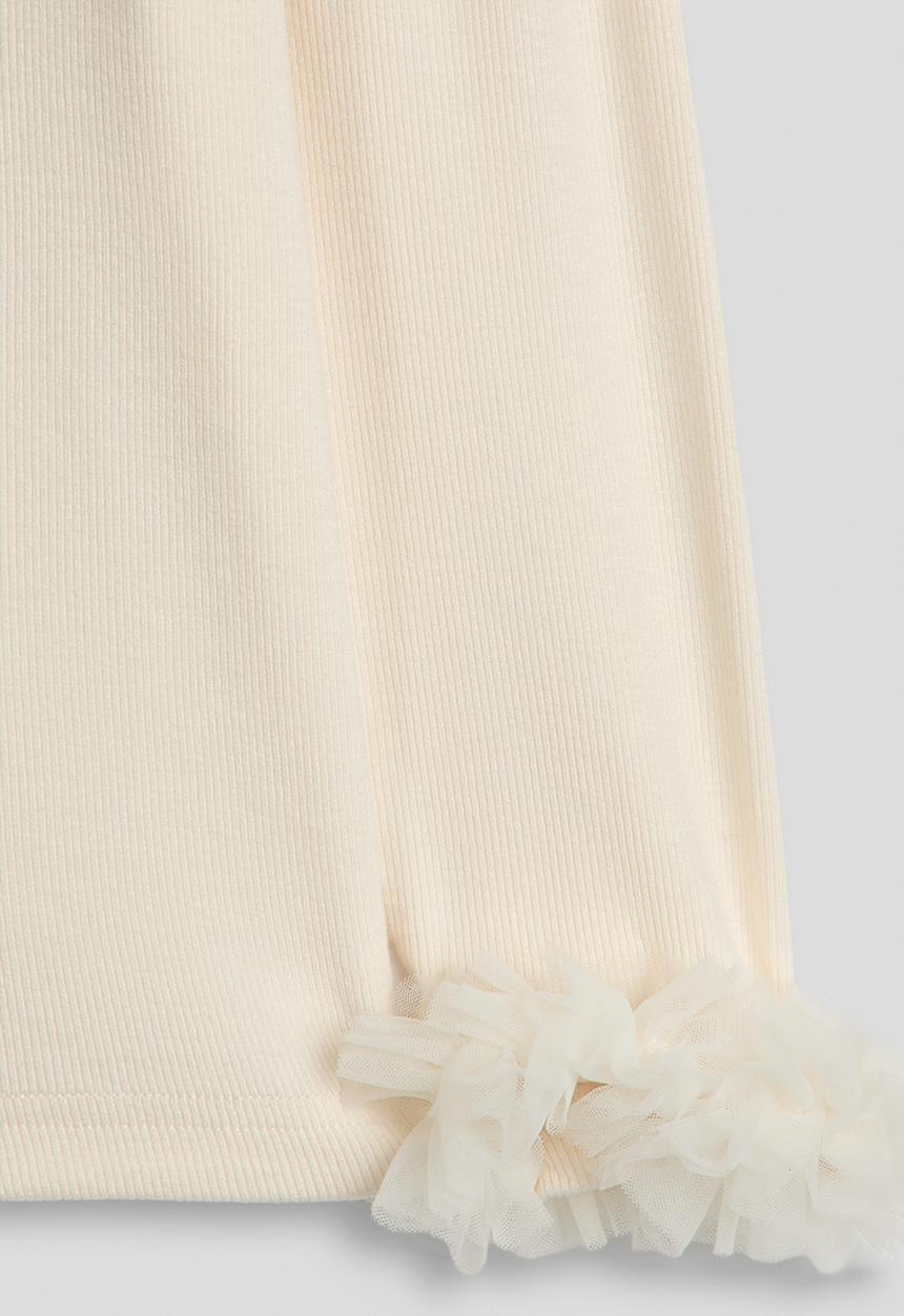 Pop Candy - Ribbed top with mesh ruffle cuffs - cream
