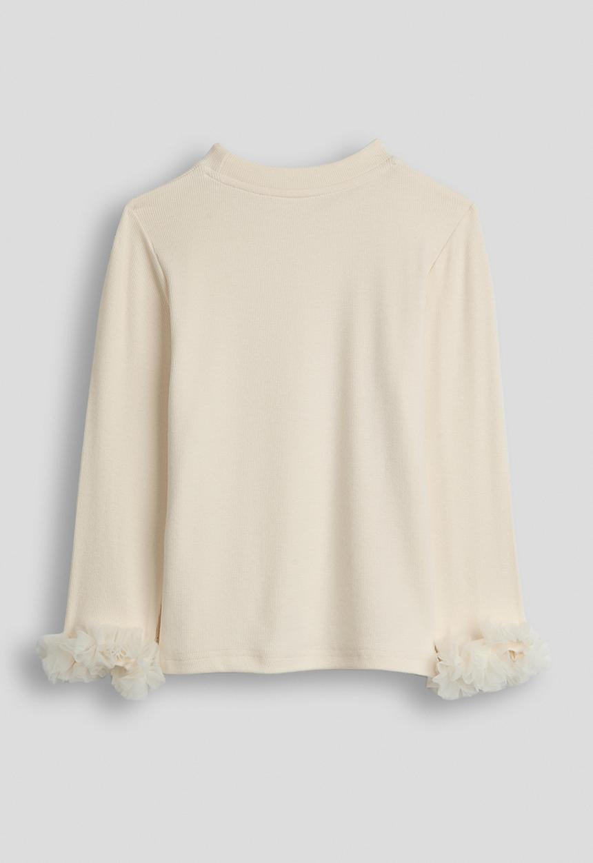 Pop Candy - Ribbed top with mesh ruffle cuffs - cream
