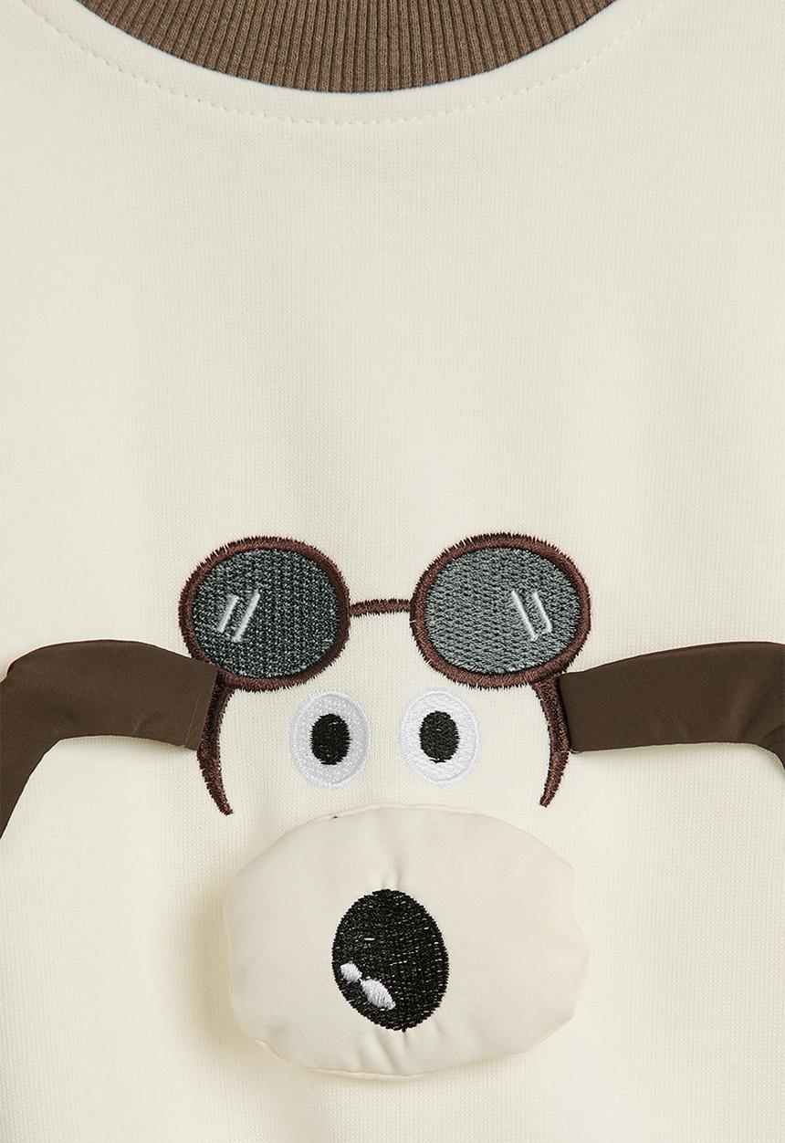 Pop Candy - Dog embroidered sweatshirt - cream/khaki green