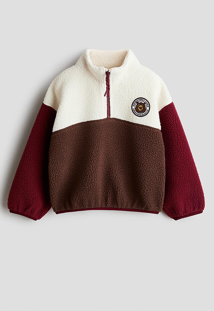 H&M - Zip-top teddy sweatshirt - dark brown/colour block