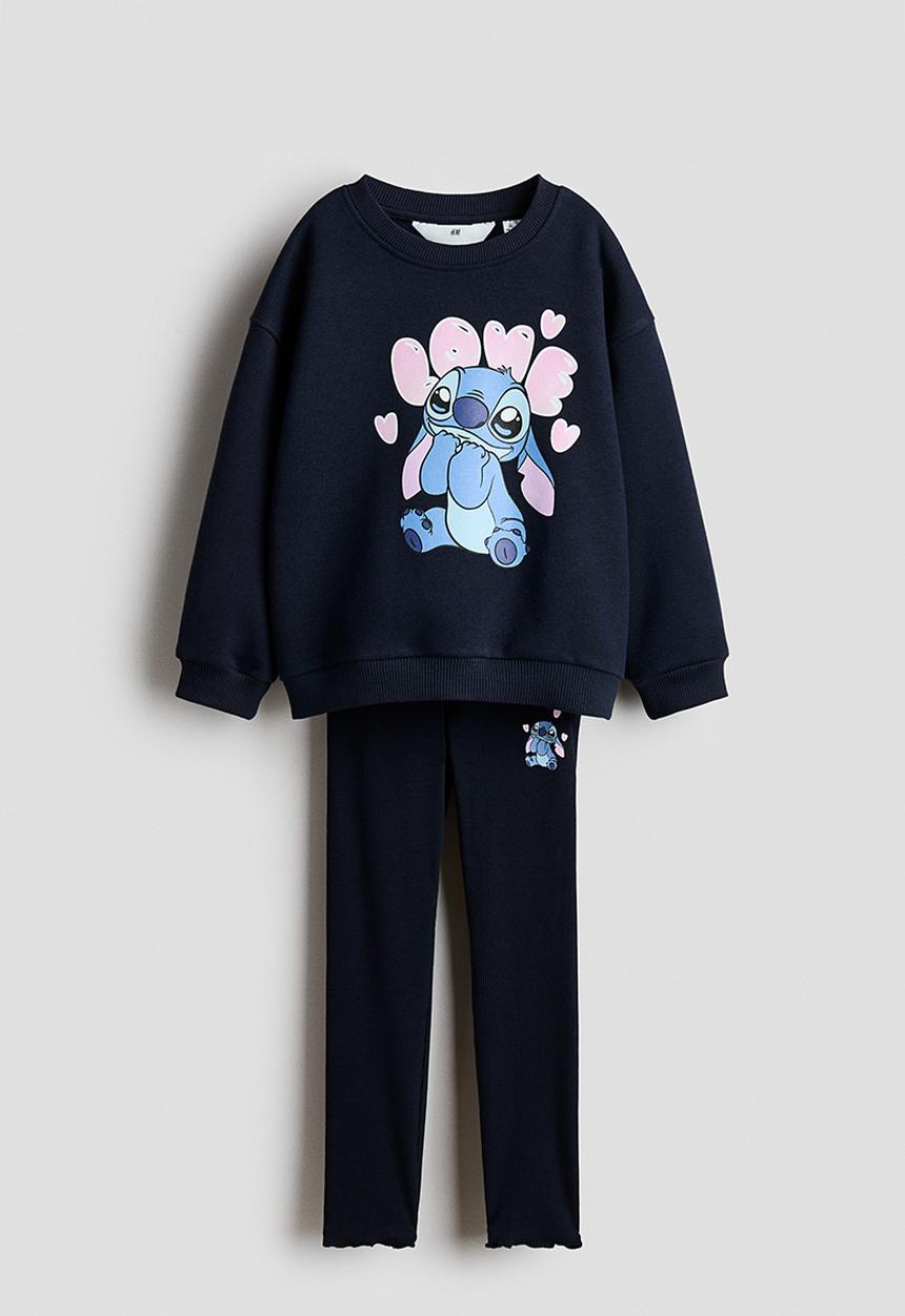 H&M - 2-piece top and leggings set - navy blue/lilo & stitch