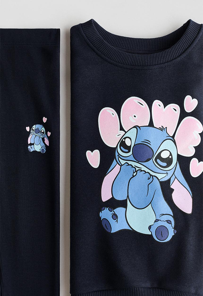 H&M - 2-piece top and leggings set - navy blue/lilo & stitch