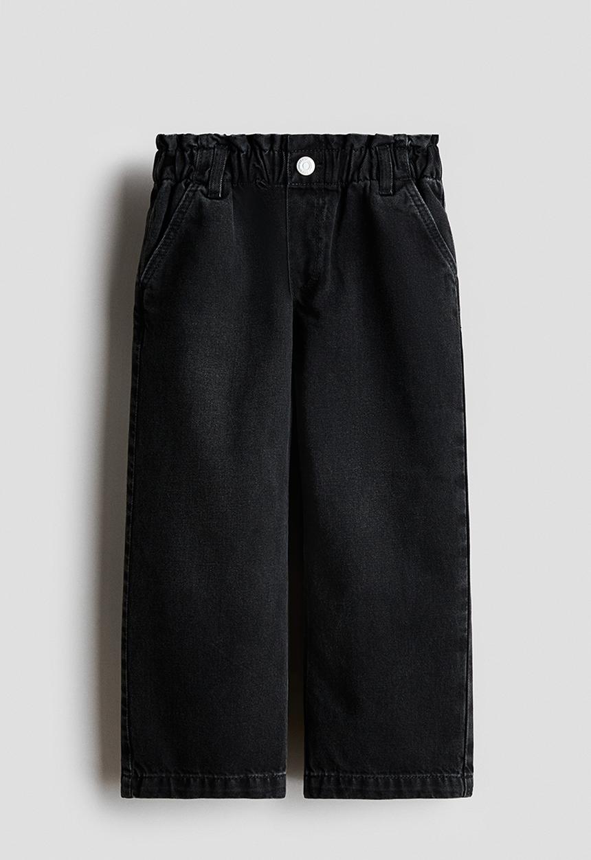 H&M - Wide leg paper bag jeans - washed denim black