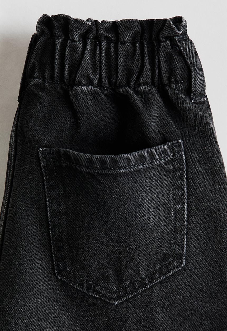 H&M - Wide leg paper bag jeans - washed denim black